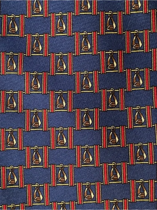 Equestrian Silk Tie Hand Tailored Stirrups Navy Blue Red Necktie Horses Preppy - Picture 11 of 13